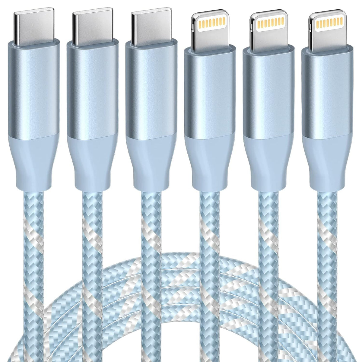 USB C to Lightning Cable 3 Pack 6FT iPhone Fast Charger MFi Certified