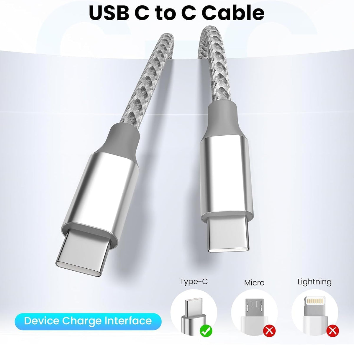 USB C to USB C Cable 10ft 3 Pack 60W Fast Charging Long Charger Cord
