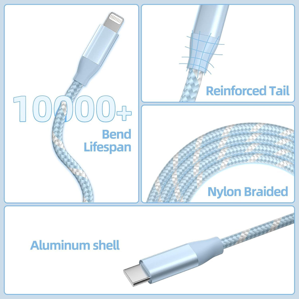 USB C to Lightning Cable 3 Pack 6FT iPhone Fast Charger MFi Certified
