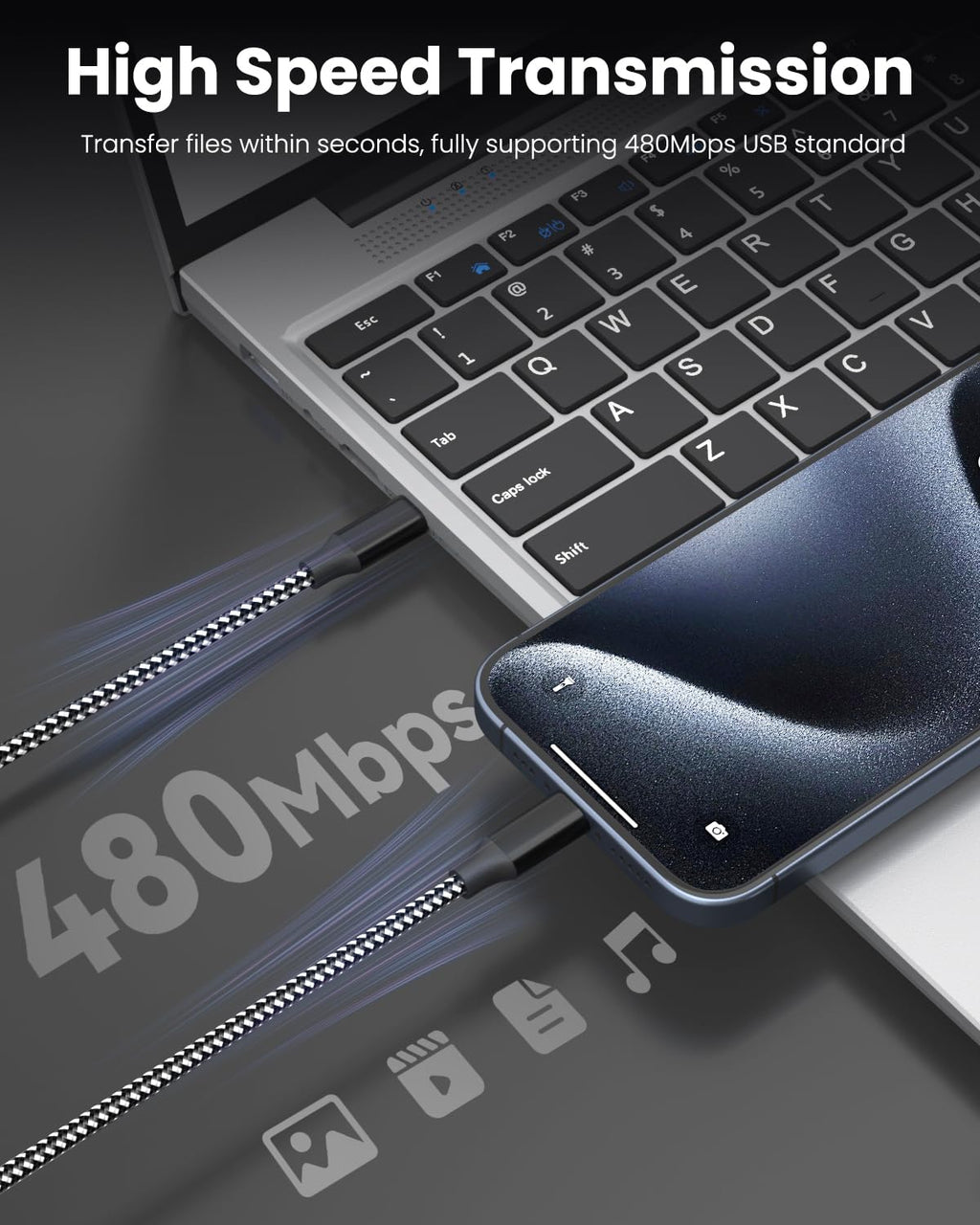 60W USB C to USB C Cable 10ft 3 Pack Fast Charging Braided Cord